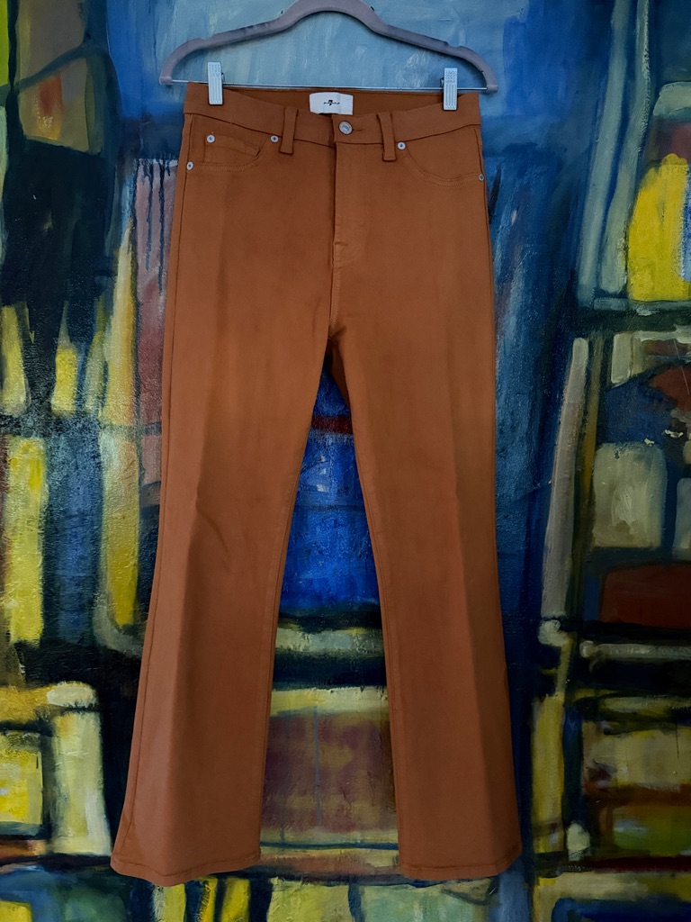 7 For All Mankind High-Rise Slim Kick Coated Denim -In Rust Womenâs Size 28